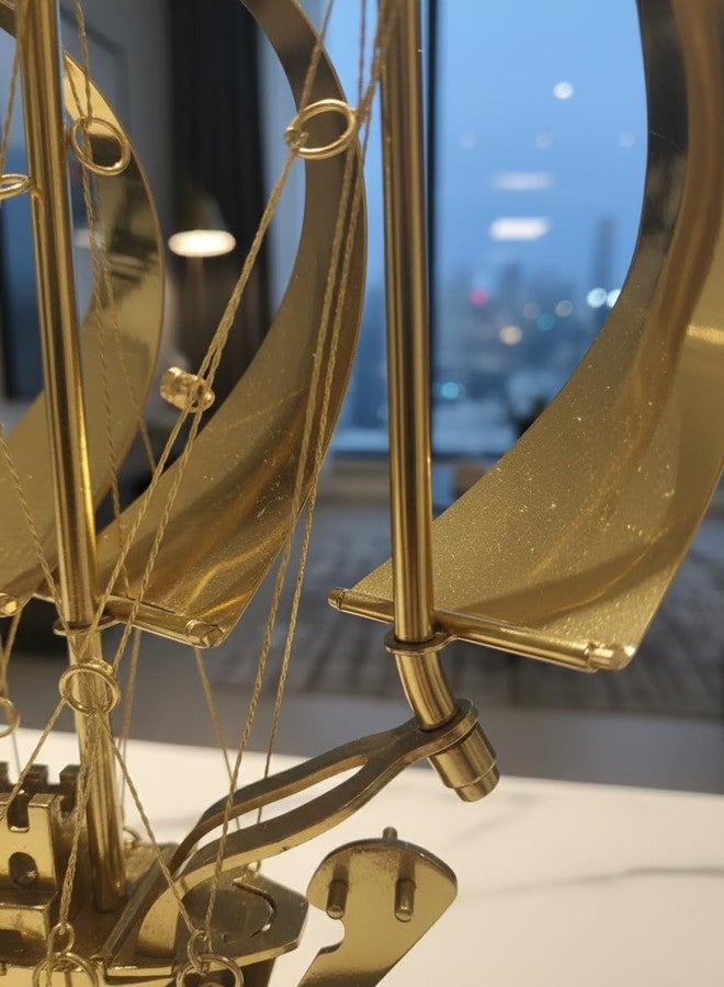 umsang Luxury Pure Brass Sailing Ship Showpiece with High-Polish Gold Finish for Executive Office Desk Decor | Elegant Metal Nautical Sculpture on Wooden Base | Vintage Home Gift Item - Image 3